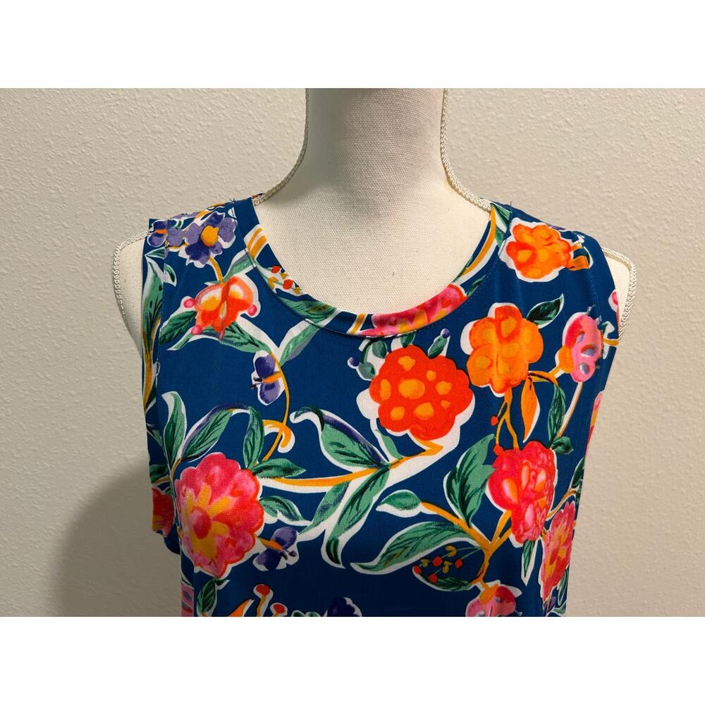 Vince Camuto Womens Floral Crewneck Split Back Keyhole Tank Top XL Sleeveless - Picture 4 of 9